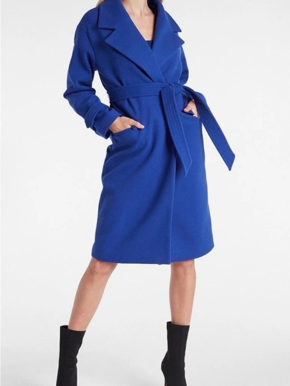 Express Royal Blue Belted Wrap Trench Coat